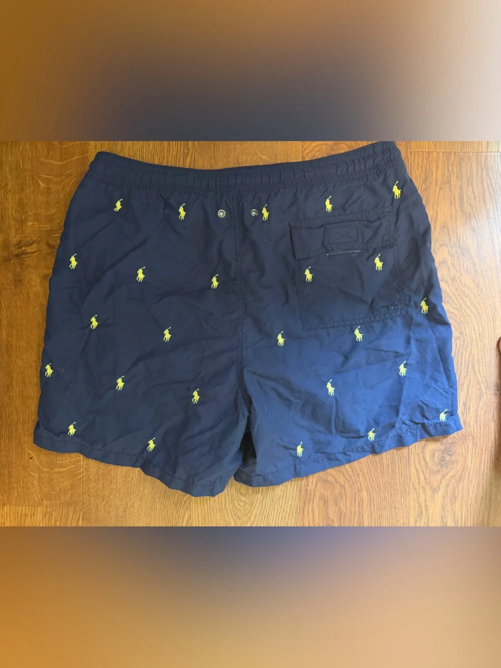 Polo by Ralph Lauren All Over Pony Embroidered Swim Trunks Navy Yellow M 0021
